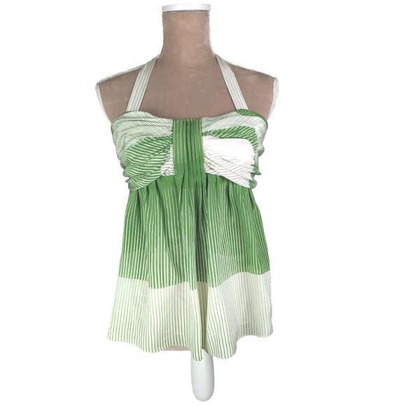 Alice + Olivia Green And White Ombre Silk Ruched Empire Swing Halter TOP Size S - Picture 1 of 14
